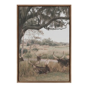 Kate & Laurel All Things Decor 23"x33" Sylvie Longhorns Framed Canvas by Alicia Abla Gold: Vertical Digital Art, Farmhouse Style - 1 of 4