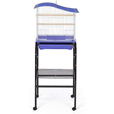 Black Tubular Steel Bird Cage Stand with Shelf