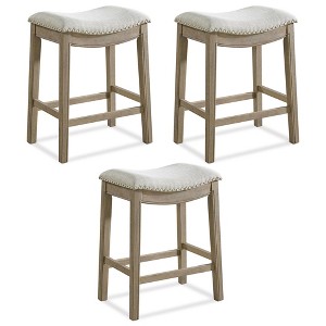 ROME + OAK Parker Backless Kitchen Counter Stool, Oak, Grey Upholstery, Set of 3 - 1 of 4