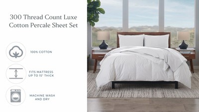 Full Size Light Grey Cotton Percale Deep Pocket Sheet Set
