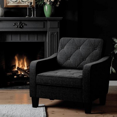 TYBOATLE Upholstered Accent Chairs, Living Room Chairs Comfy Armchair for Bedroom, Reading Chair Tufted, Office Small Space, Dark Gray