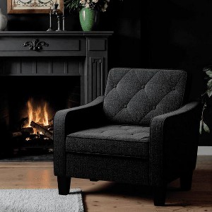 TYBOATLE Upholstered Accent Chairs, Living Room Chairs Comfy Armchair for Bedroom, Reading Chair Tufted, Office Small Space, Dark Gray - 1 of 4