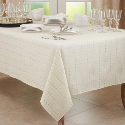 Beige Stitched Line Design Fabric Tablecloth