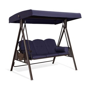 PURPLE LEAF  Deluxe Outdoor Patio Porch Swing with Weather Resistant Steel Frame, Adjustable Tilt Canopy, Cushions and Pillow Included - 1 of 4