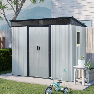 93.75"8 ft x 6 ft Outdoor Metal Storage Shed with Window and Transparent plate for Garden, Lawn (White and Black)