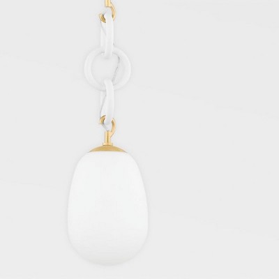 Aged Brass and White Glass Pendant Light