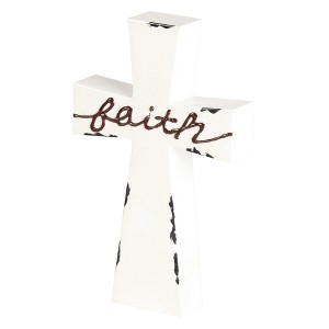 Dicksons Faith Distressed White Enamel Look 7 inch MDF Tabletop Cross - 1 of 2