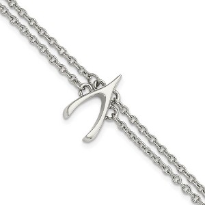 Black Bow Jewelry Polished Stainless Steel Wishbone Double Strand Bracelet, 7.75 Inch - 1 of 4