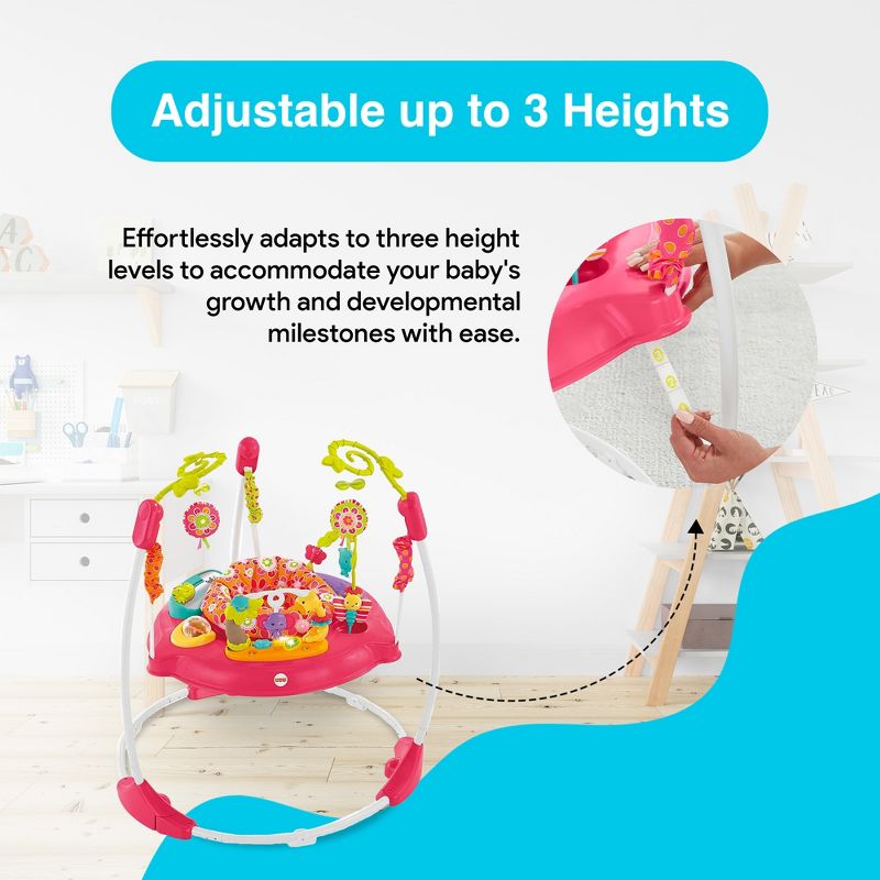 Fisher-Price Pink Petals Adjustable Steel Frame Jumperoo Baby Bouncer Activity Center with 360 Degree Spinning Seat, Accessories, Lights, and Sounds, 4 of 7