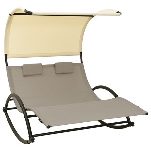 vidaXL Double Sun Lounger with Canopy Textilene Taupe and Cream - 1 of 4