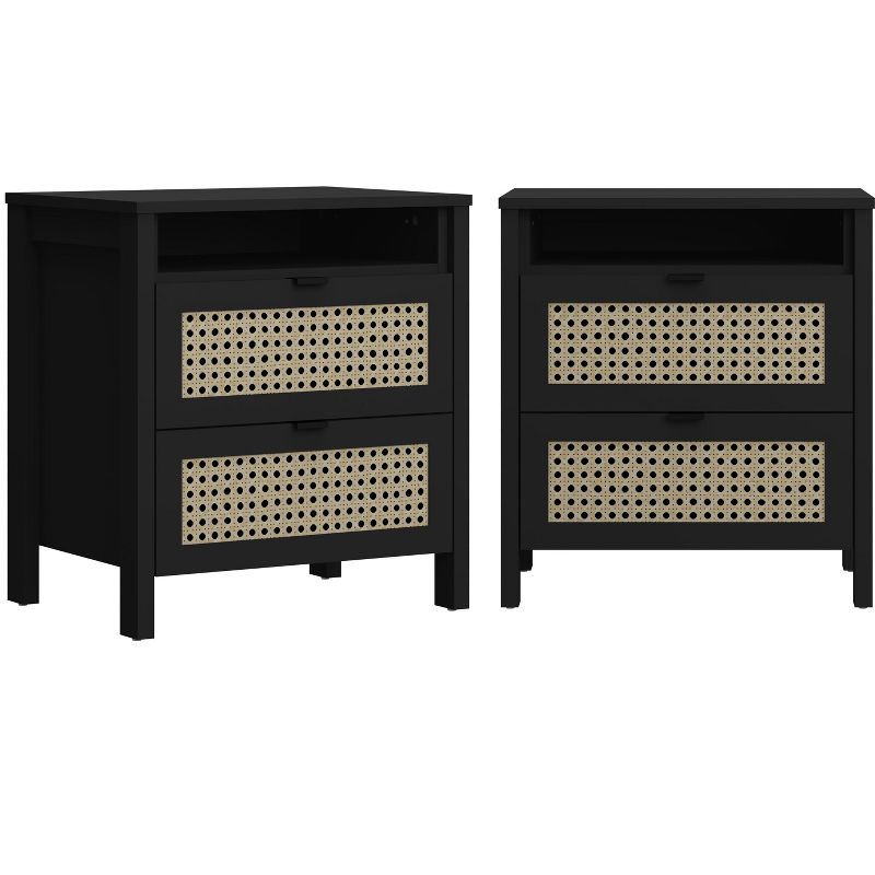 Galano Carnforth 2-Drawer Black Nightstand (22.7 in. H x 20.9 in. W x 15.7 in. D) (Set of 2), 2 of 14