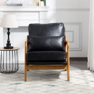 AndMakers Faux Leather Arm Chair with Solid Wood Leg - 1 of 4