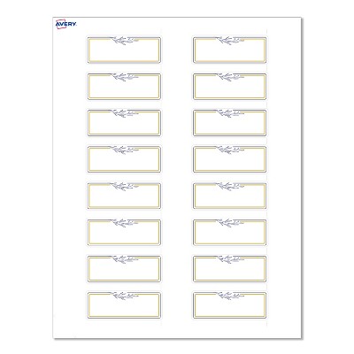 Avery Labels, 1" x 2-5/8", Matte White, Gold & Navy Border w/ Florals, 160ct