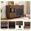 Mid-Century Modern Cat Litter Box Enclosure Side Table with Storage, 35.5" Walnut Buffet Cabinet with Wheels for Living Room-3irtyhousy - 3 of 4