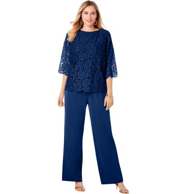 Jessica London Women's Plus Size Popover Lace Jumpsuit