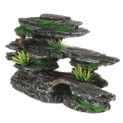 Unique Bargains Aquarium Terrariums Mountain for Fish Tank Landscape Decoration Gray Green 4.72" Height 1pcs