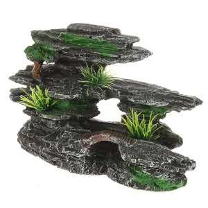 Unique Bargains Aquarium Terrariums Mountain for Fish Tank Landscape Decoration Gray Green 4.72" Height 1pcs - 1 of 4