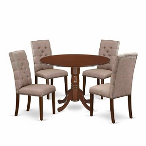 HomeStock 5-Piece Round Mahogany Finish Solid Wood Top Dining Table with 4-Parson Chair - 1 of 4