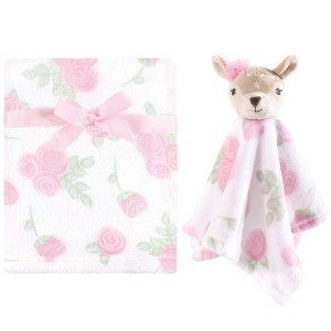 Hudson Baby Infant Girl Plush Blanket with Security Blanket, Fawn, One Size - 1 of 3