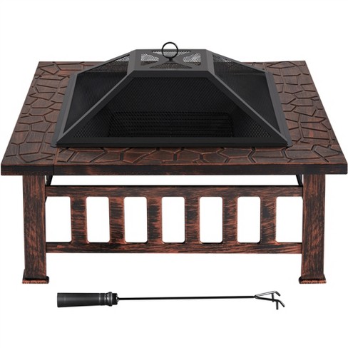 Yaheetech 34in Fire Pit Table Outdoor Patio Fire Pits Square Steel ...