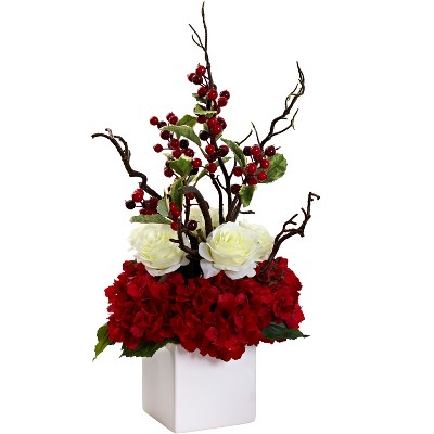 Nearly Natural Holiday Cheers Arrangement with Vase