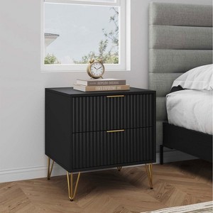 KTMBDW Modern Nightstand, Accent Bedside End Side Table with 2 Storage Drawers, and Metal Legs for Living Room or Bedroom - 1 of 4