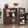 VANIRROR Bar Cabinet with Rotating Top, Counter Height Dining Cabinet with 6 Storage Spaces & 2 Glass Doors For Kitchen, Dining Room, Living Room - 2 of 3