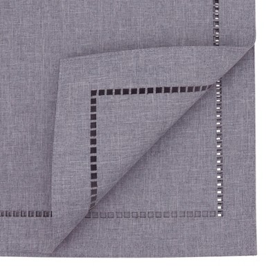 Grey Polyester Laser-Cut Hemstitch Dining Table Runner, 14" x 90"
