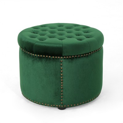 NicBex Modern 22" Round Ottomans Wood Footstools with Button Tufted and Nailhead Trims for Bedroom and Living Room
