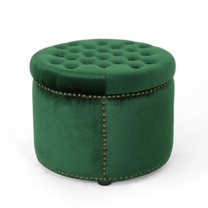 NicBex Modern 22" Round Ottomans Wood Footstools with Button Tufted and Nailhead Trims for Bedroom and Living Room - 1 of 4