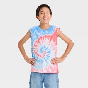 Boys' Americana Tie-Dye Cutoff Tank Top - art class™ Blue/White/Red - 1 of 3