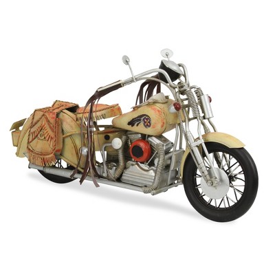 HomeRoots 9" Cream Metal Hand Painted Vintage Mid-Century Motorcycle Model Motorcycle