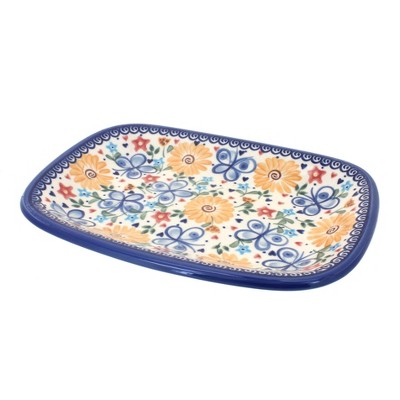 Blue Rose Polish Pottery Butterfly Small Rectangular Serving Platter