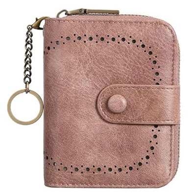 BEAFUP Leather Credit Card Holder for Women - RFID Blocking,Bifold Zipper & Compact Organizer with Keychain for Daily Use,Travel