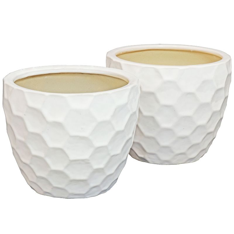 Sunnydaze Honeycomb Pattern Ceramic Planter - 11.25" Round - White - 2-Pack, 1 of 8