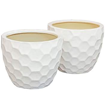 Sunnydaze Honeycomb Pattern Ceramic Planter - 11.25" Round - White - 2-Pack