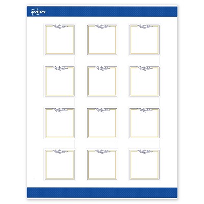 Avery 2" x 2" Labels, Gold & Navy Border with Florals, 120 ct