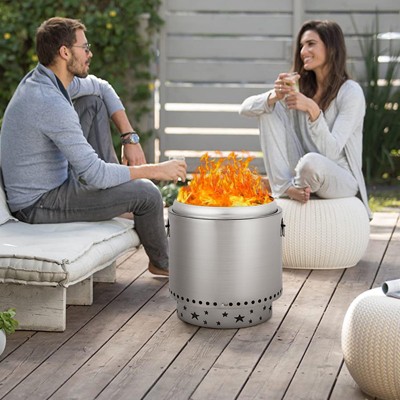 Smokeless Fire Pit with Removable Ash Pan, Fire Poker Included - Compact Design