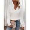 Women's Elegant Notched V Neck Flounce Long Sleeve Shirt Frill Trim Blouse Tops - 4 of 4