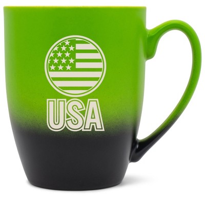 100 North United States of America 10 Ounce Green and Black Two Toned Ombre, Comfortably Fits Your Hands, Ceramic Tea Coffee Cup Mug, USA