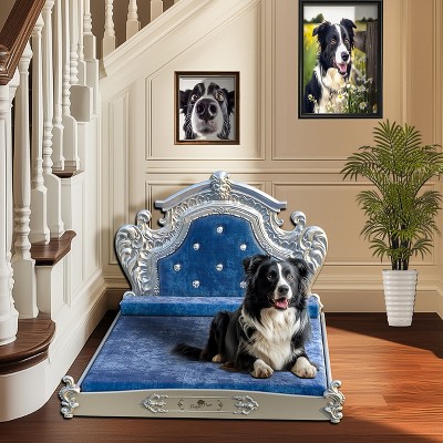 Artloge Luxury Pet Bed High-end Dutch Velvet Dog Bed Noble Pet Dog Cat Sofa Upholstered Cat Couch  with Washable Cover & Carved Headboard
