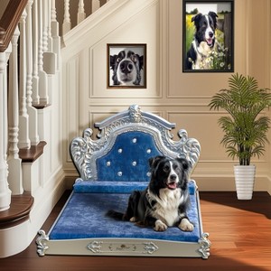 Artloge Luxury Pet Bed High-end Dutch Velvet Dog Bed Noble Pet Dog Cat Sofa Upholstered Cat Couch  with Washable Cover & Carved Headboard - 1 of 4