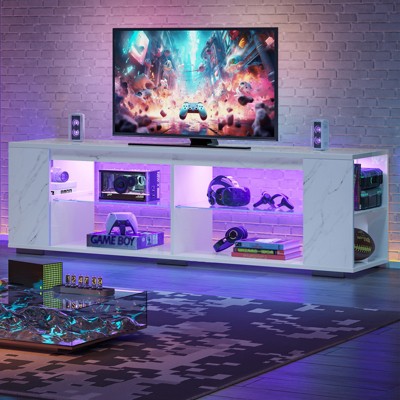 Pinmoco 80" LED TV Stand, Gaming Entertainment Center with Bookshelf & 4 Open Shelves, White