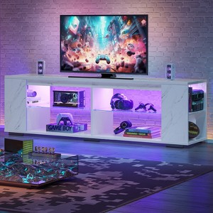 Pinmoco 80" LED TV Stand, Gaming Entertainment Center with Bookshelf & 4 Open Shelves, White - 1 of 4