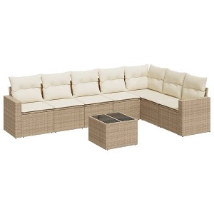 vidaXL Garden Sofa Set Beige PE rattan, powder-coated steel, tempered glass - 1 of 4