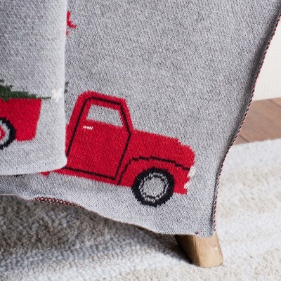 Dasher Grey and Red Cotton Holiday Throw Blanket