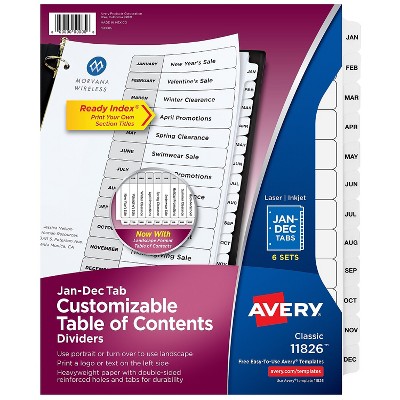 Avery Pre-Printed Monthly Dividers Customizable Table 11830