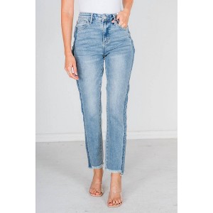Women's Side Panel Detail & Hi-lo Fray Hem High Waisted Jean - Judy Blue - 1 of 4