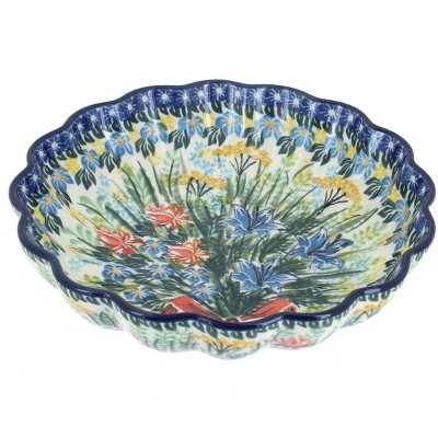  Blue Rose Polish Pottery Day Lily Bouquet Medium Scallop Bowl 