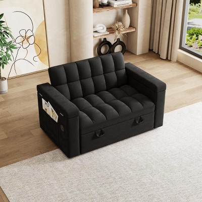 Contemporary Velvet Sleeper Sofa with Hidden Laptop Desk and USB Port for Living Room -3irtyhousy